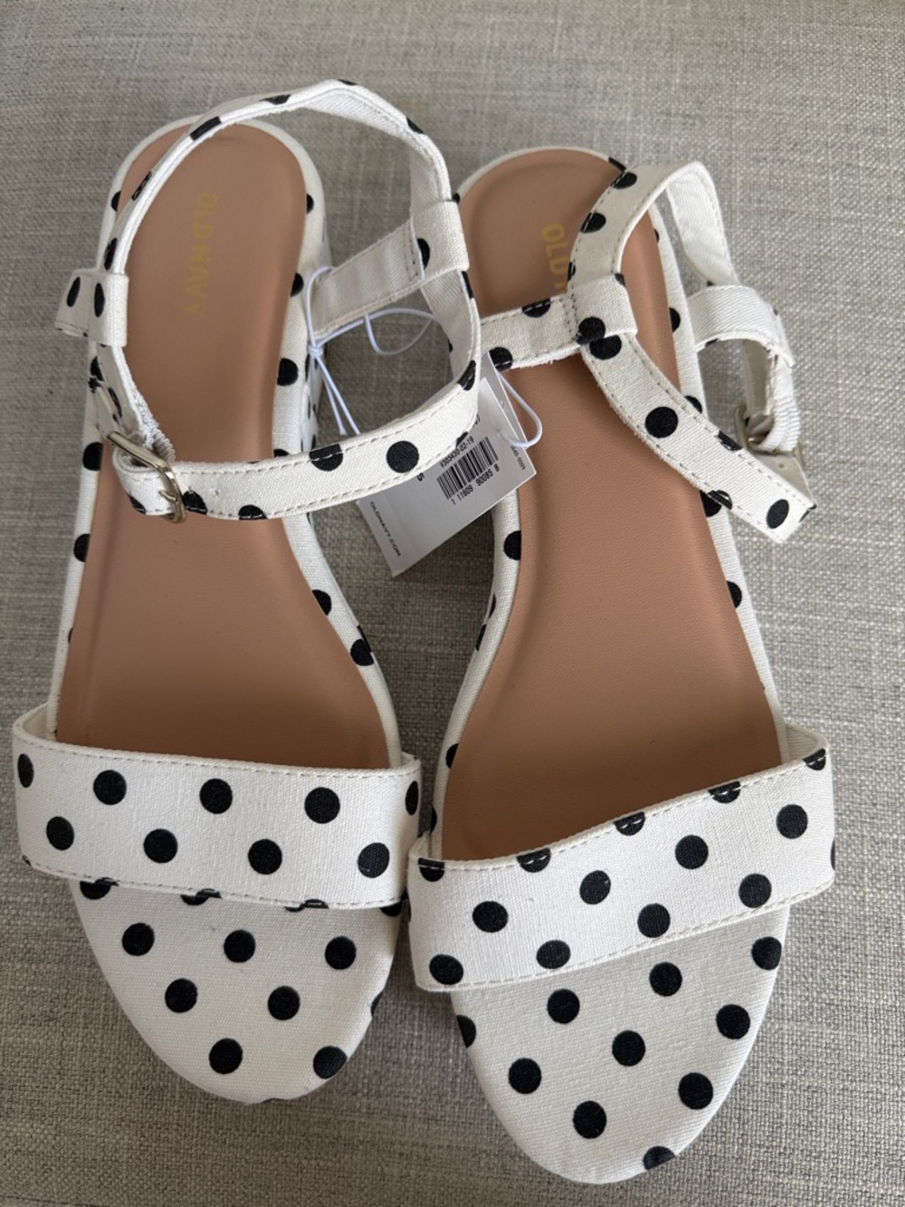 Old Navy White and Black Polka Dot Ankle Strap Sandals - Picture 2 of 5